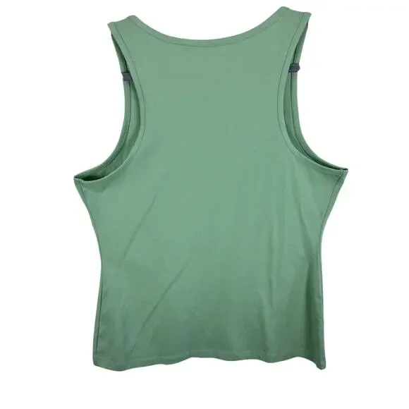 GUESS Green Gold Rhinestone "G" V-Neck Lightweight Tank Top Size L - Picture 2 of 5